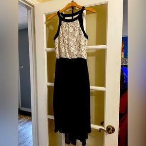 Lily Rose black and white asymmetrical dress with black mesh overlay Junior’s